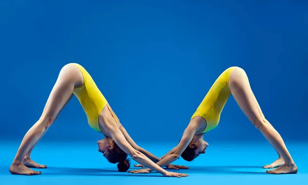 Dua wanita muda melakukan yoga asana — Stok Foto