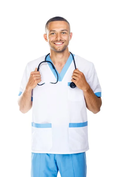 Médecin confiant souriant avec stéthoscope — Photo