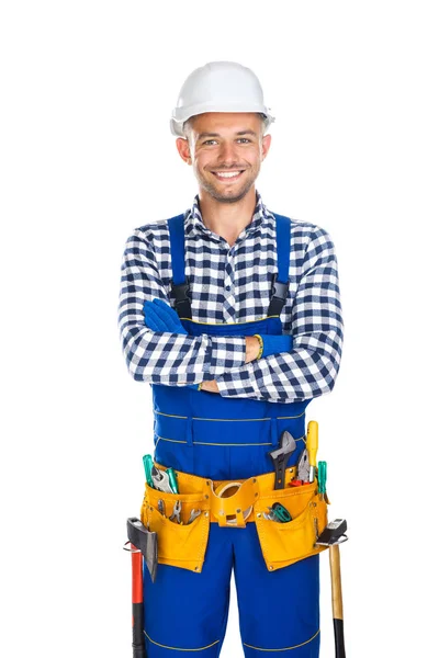 Trabalhador de construção feliz em uniforme — Fotografia de Stock