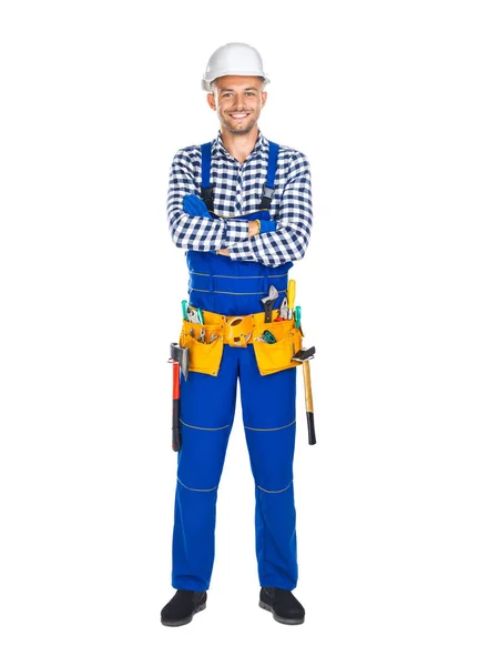 Trabalhador de construção feliz em uniforme — Fotografia de Stock