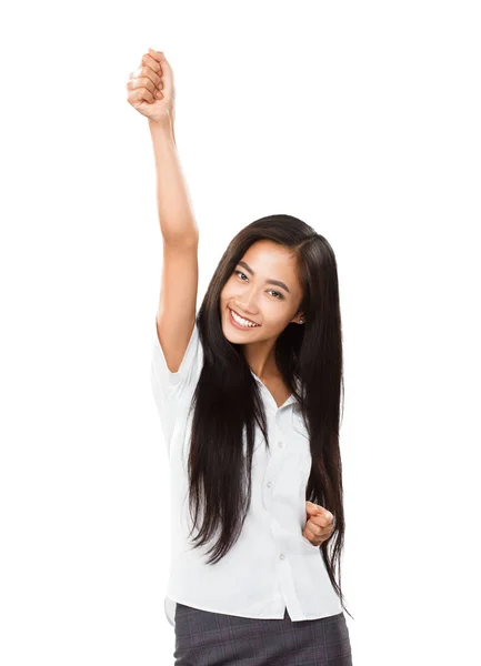 Woman rejoices at her success or victory — Stock Photo, Image