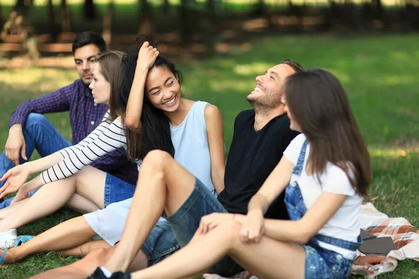 Amici felici che riposano nella natura — Foto Stock