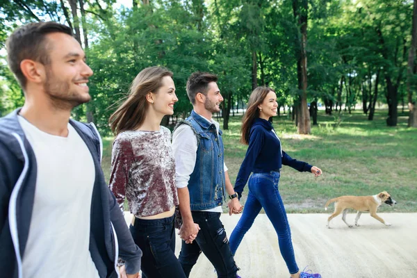 Jonge vrienden wandelen in het park — Stockfoto