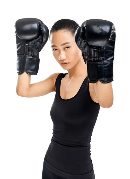 Woman wearing boxing gloves — Stock Photo, Image