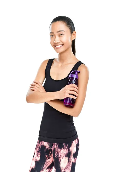 Mulher asiática com garrafa de água — Fotografia de Stock