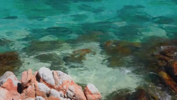 Superficie transparente de agua de mar turquesa en la exótica isla paradisíaca — Vídeos de Stock