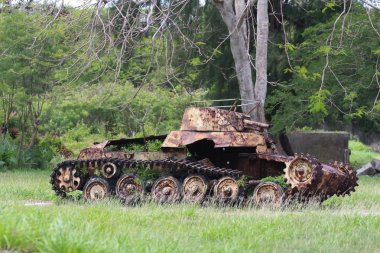 Old Japanese tanker at Aslito Airfield, SaipanWorld War 11 relics of a Japanese tanker in Aslito Airfield, near the Saipan International Airport clipart