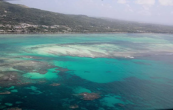 Vista Aérea Laguna Saipán Con Sus Diferentes Tonos Aguas Azules — Foto de Stock