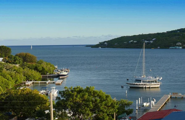 Vistas Panorámicas Culebra Bay Puerto Rico Con Barcos Yates Amarrados — Foto de Stock