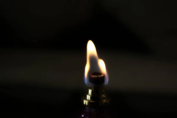 Flaming End Oil Lamp Dark Background — Stock Photo, Image