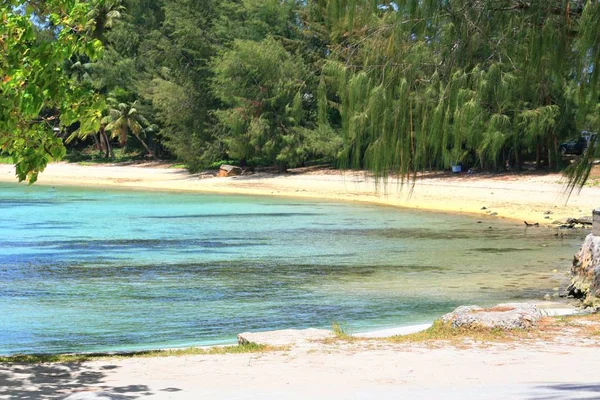 Ділянка Білого Піщаного Пляжу Межує Порід Пляжі Susupe Saipan Північні — стокове фото