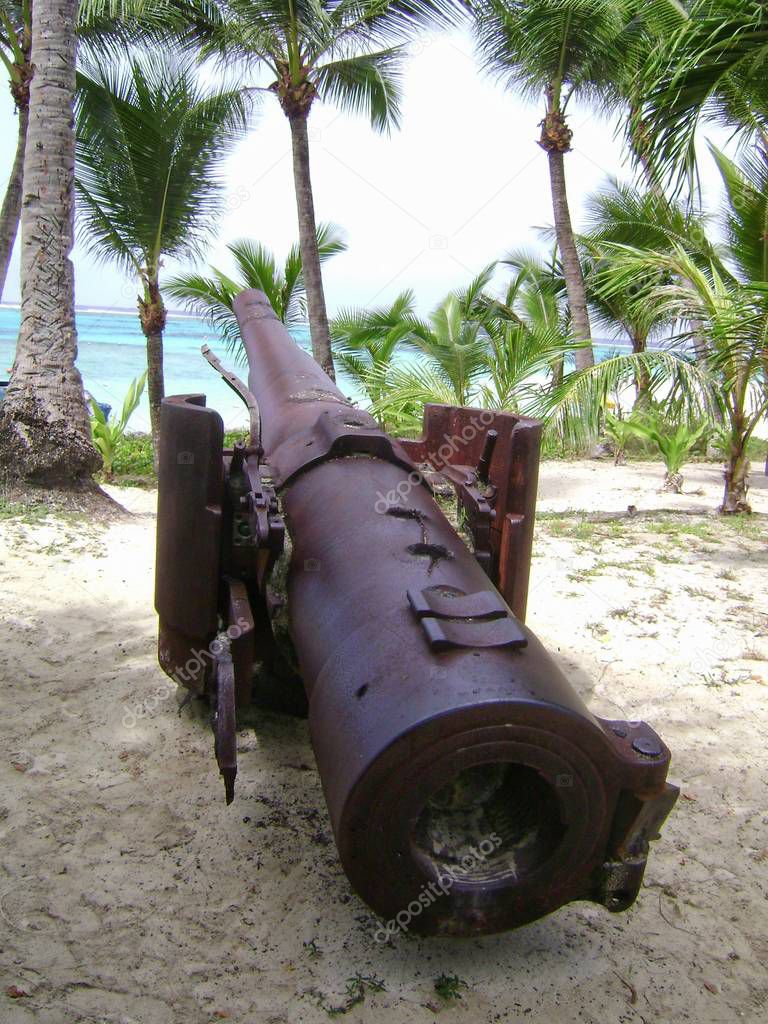Relics of a World War 11 Japanese cannon preserved at Managaha Island, Saipan, Northern Mariana Islands