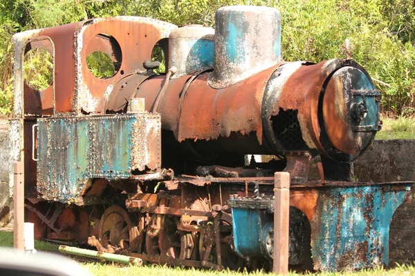 Close Van Ruïnes Van Een Oude Trein Gebruikt Suikerriet Vervoeren — Stockfoto