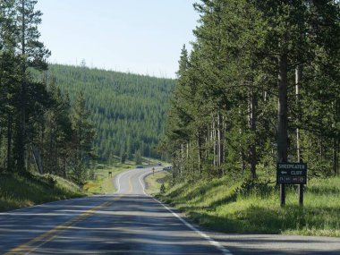 Sheepeater Uçurumuna giden yol kenarında bir tabela var.