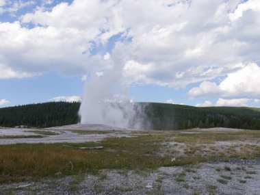 Yellowstone Ulusal Parkı, Wyoming 'deki düzenli patlamalarından birinde eski sadık gayzer..