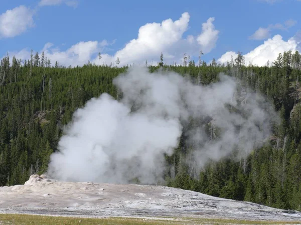 Viejo Géiser Fiel Durante Una Sus Erupciones Regulares Parque Nacional — Foto de Stock