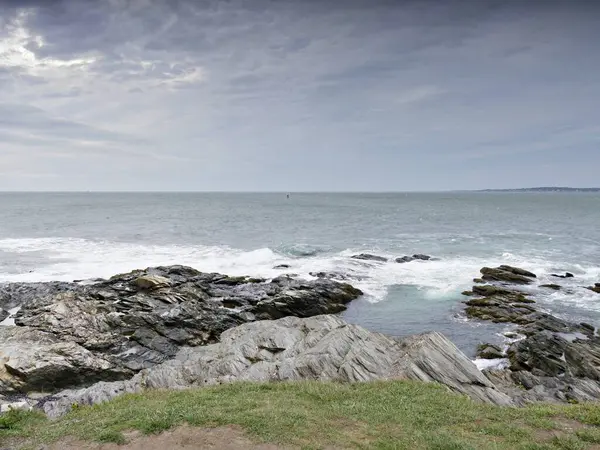 Rocks Limestone Line Coastal Area New England Usa — Stock Photo, Image