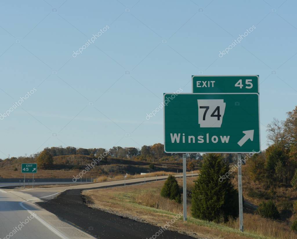 Directions To Interstate 49 Roadside Signs And Directions For Exit To Winslow At Interstate 49,  Arkansas. #323087758 - Larastock