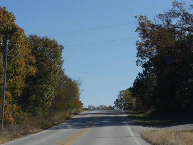 Ağaçlarda sonbaharın renkleriyle manzaralı yol manzarası