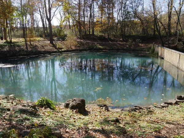 秋の紅葉を背景に青い春の絶景公園ビュー — ストック写真