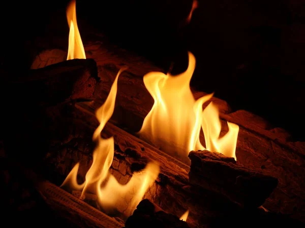 Flames Fireplace Dark Background — Stock Photo, Image