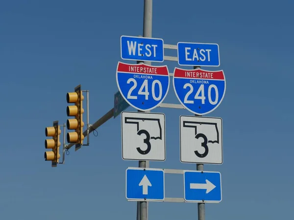 Traffic Signs Distances Interstate 240 Oklahoma — Stock Photo, Image