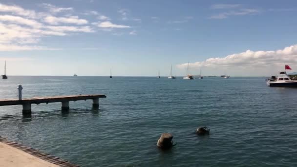 Porto Baleado Com Uma Rampa Madeira Para Passageiros Belize — Vídeo de Stock