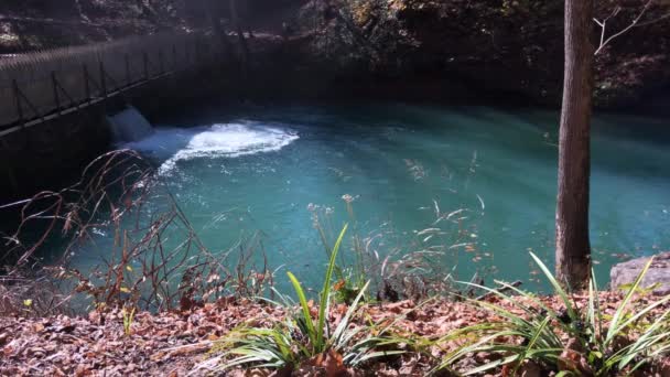 Colpo Largo Fermo Acqua Che Scende Una Piscina Una Sorgente — Video Stock