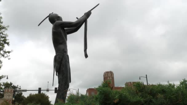 Norman Oklahoma Abril 2017 Escultura Nativo Americano Con Una Pipa — Vídeos de Stock