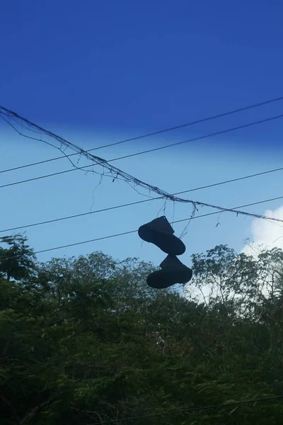 Par Zapatillas Tiradas Para Colgar Líneas Eléctricas — Foto de Stock