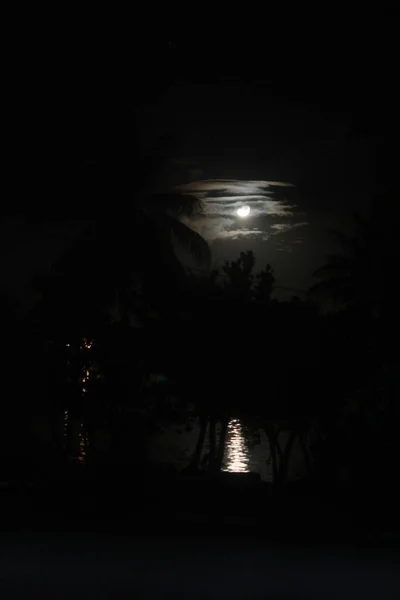 Lune Gibbeuse Croissante Avec Clair Lune Dans Eau — Photo