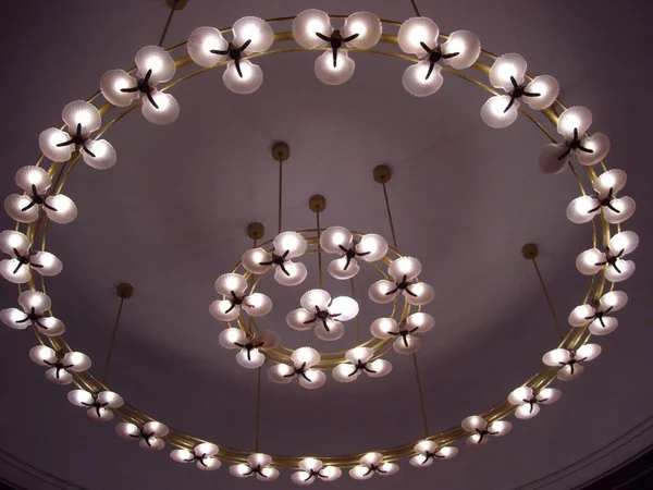 Upward Shot Light Bulbs Circular Designs Mounted Ceiling — Stok fotoğraf