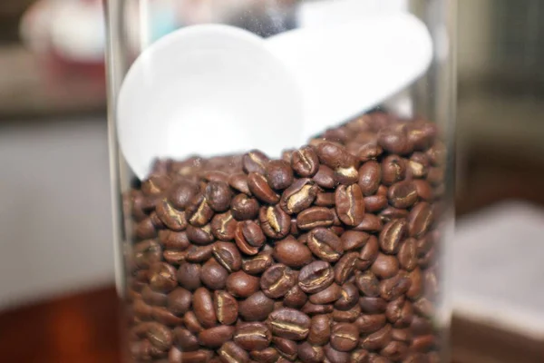 Medium Close Coffee Beans Glass Jar — Stok fotoğraf