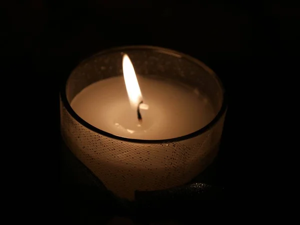 Candle Burning Glass Candle Holder Dark Background — 스톡 사진