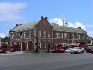 Newport, Rhode Island-September 2017: Newport firetrucks parked outside a building in Newport.