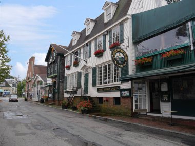 Newport, Rhode Island-September 2017: Colorful shops and stores at Bowen's Wharf near the waterfront area in Newport. 