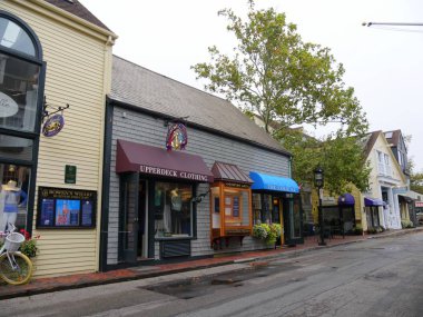 Newport, Rhode Island-September 2017: Row of colorful shops and stores at Bowen's Wharf near the waterfront area in Newport 
