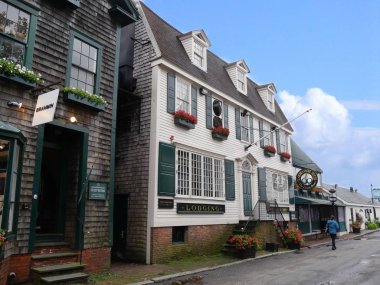 Newport, Rhode Island-September 2017: Row of quaint guest and lodging houses at the Newport wharf.