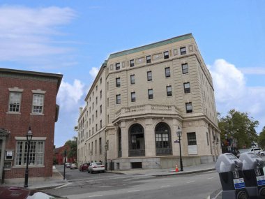 Newport, Rhode Island-September 2017: Street view of the Fifty Washington Square, an affordable housing community in Newport.