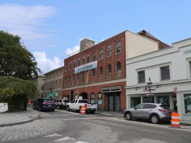 Newport, Rhode Island-September 2017:  Business establishments at the Harry P. Horgan building, with vehicles parked infront.