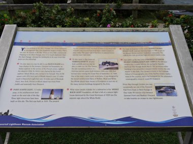 Jamestown, Rhode Island-September 2017: Information board of the surrounding locations from the Beavertail Lighthouse Museum.