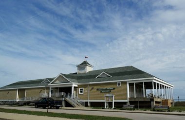 Narragansett, Rhode Island-September 2017: Front view of the Narragansett Town Beach South Pavilion. 