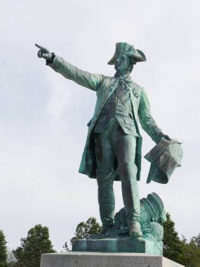 Newport, Rhode Island-September 2017: Close up shot of the Rochambeau Statue and Memorial at the Newport Harbor,