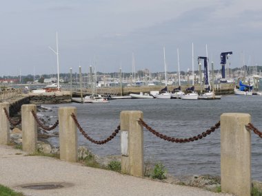 Newport, Rhode Island-September 2017: View at the marina with sailboats and fishing boats docked at Fort Adams, Newport.