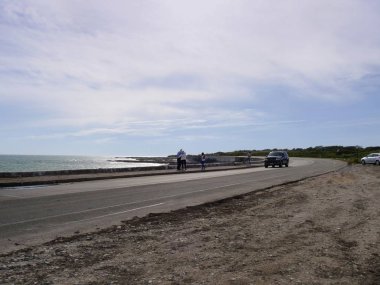 Newport, Rhode Island-September 2017: Winding paved road along the coastal drive in Newport. 