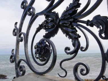Newport, Rhode Island-September 2017: Close up of wrought iron design along the railings of the Cliff Walk in Newport.