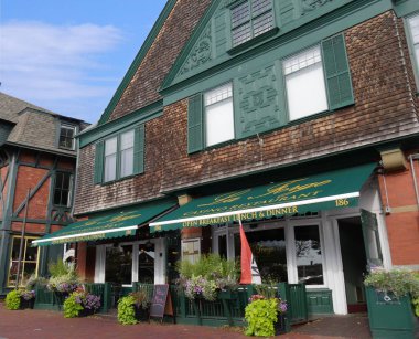 Newport, Rhode Island-September 2017: Facade of the La Forge Casino Restaurant, serving seafood and American cuisine. 