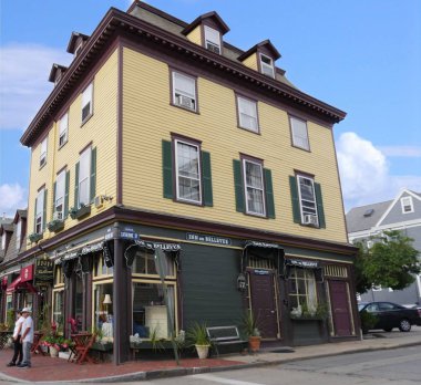 Newport, Rhode Island-September 2017: Close up of the Inn on Bellevue with a couple of people standing on the curbside.