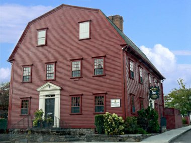 Newport, Rhode Island-September 2017: Cropped shot of the White Horse Tavern, known to be the oldest tavern in America established in 1673 in Marlborough Street, Newport.