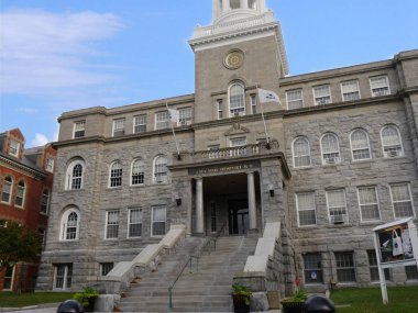 Newport, Rhode Island-September 2017: Facade of the Newport City Hall building.